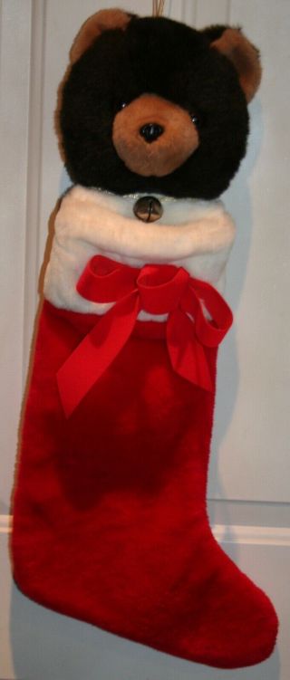 3d Plush Brown Teddy Bear Red White Christmas Stocking