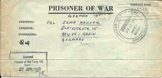 Pow Mail Wwii,  Usa To Germany,  Prisoner Of War Camp Stockton,  California 1946