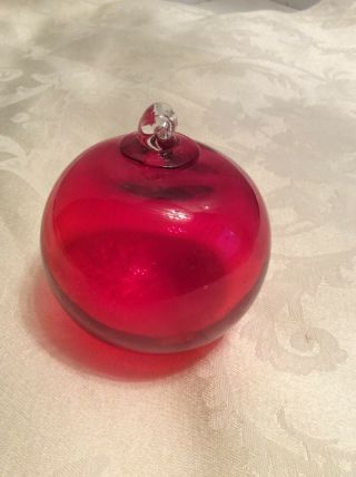 Ruby Red Blenko Christmas Hand Blown Bulb 3 1/2”