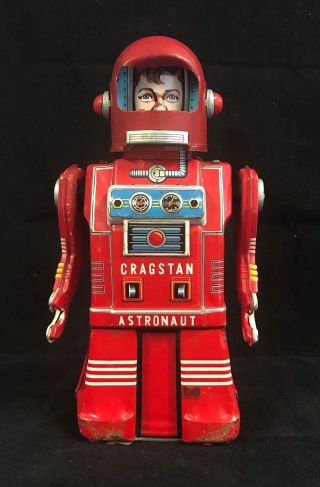 Vintage Red Cragstan Astronaut Robot By Ko Yonezawa 1950s