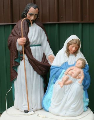 Vintage Blow Mold 40 " Mary Joseph Baby Jesus Nativity Manger Outdoor Christmas