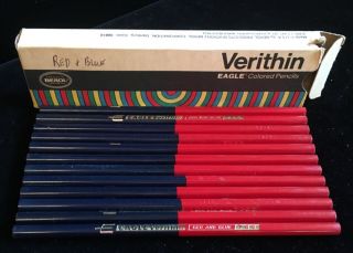 Vintage Berol Verithin Eagle Colored Pencils Red Blue 748 Unsharpened Dozen