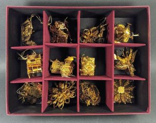 Danbury 2008 Set Of 12 23k Gold Plated Christmas Ornaments Box
