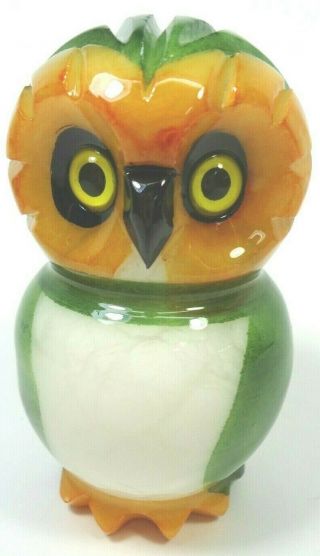 Vintage Hand Painted Hand Carved Alabaster Owl Figurine Ducceschi Made In Italy