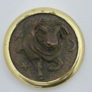 Vintage Cast Bronze And Brass Zodiac Paperweight,  Taurus The Bull,  Samuel Heath