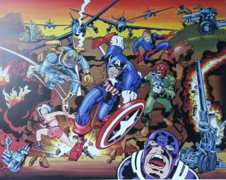Marvel Captain America Lithograph 1990 Signed Jack Kirby Joe Simon Stan Lee