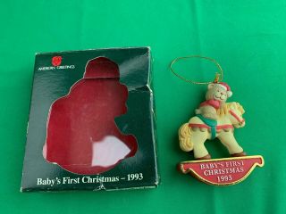 American Greetings Baby’s First Christmas Ornament 1993 Teddy Bear Rocking Horse
