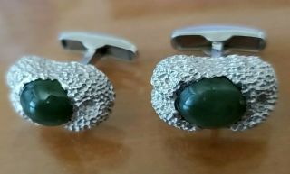 Estate Vintage 14k White Gold And Jade Cuff Links See Appraisal
