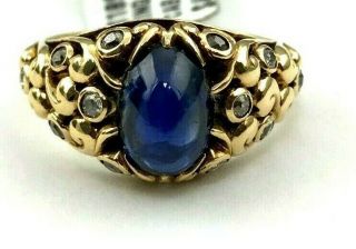 Antique T.  B.  Starr Blue Sapphire & Diamond 14ky Gold Ring Ca.  1900,  Size 5.  25