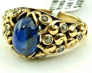 Antique T.  B.  Starr Blue Sapphire & Diamond 14KY Gold Ring ca.  1900,  size 5.  25 2