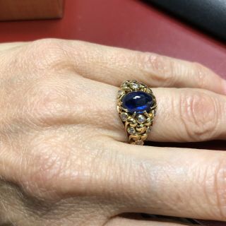 Antique T.  B.  Starr Blue Sapphire & Diamond 14KY Gold Ring ca.  1900,  size 5.  25 3