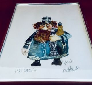 Don Nedobeck Nasdrovia Russian Man Double Signed Watercolor Print Framed