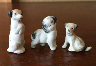 Set Of 3 Vintage Bisque Porcelain Miniature Dogs Germany
