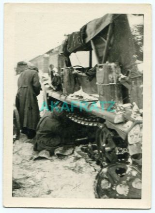 German Ww2 Photo,  Sd.  Kfz.  11 Half Track Being Repaired In Russian Winter