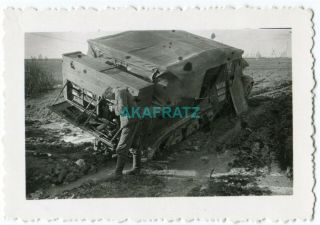 German Ww2 Photo,  Sd.  Kfz.  Half Track Stuck In Russian Mud