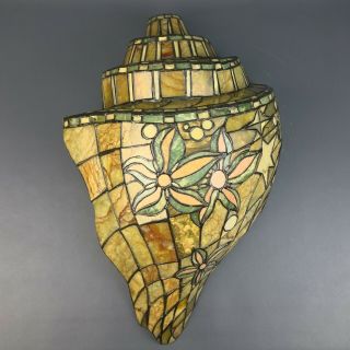 Vtg.  21 " Tiffany Style Conch Sea Shell Stained Glass Hanging Wall Sconce Shade