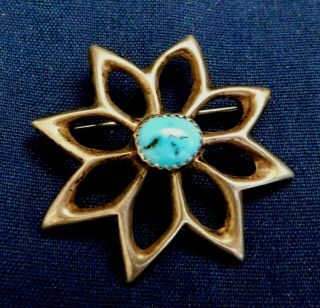 Navajo Silver Ray Cast Sterling Silver Turquoise Cab Handmade Vintage Pin Estate