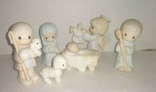 Precious Moments Nativity Scene Holy Family,  Angel,  Shepherd Sheep