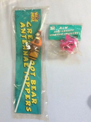 Vintage A & W Root Beer Bear 2 Antennae Topper & Starship Kids Toys Meal Prize