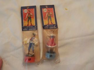 Two Vintage Artistic Hand Painted Pencil Sharpeners Nos Made In Hong Kong
