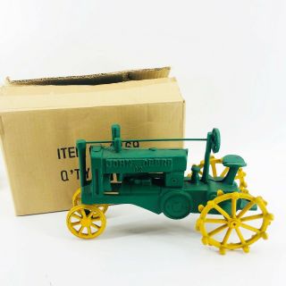 Vintage Old John Deere Cast Iron Toy Farm Tractor Green Yellow Collectible Box