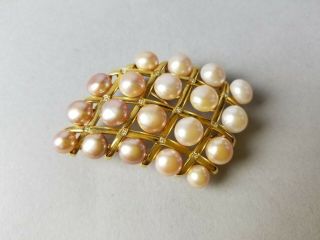 22g,  Vintage Large Solid 18k Yellow Gold Pearl Diamond Brooch Pendant 4 Necklace