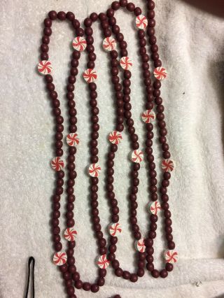 Wood Star Peppermint Candy With Wood Red Beads Christmas Garland In 9 