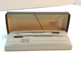 Vintage Black Cross Pen & Pencil Box W/ Liner & 2 Blue Ink Refills