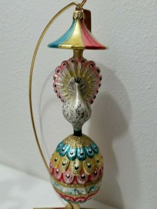 Slavic Treasures Peacock Glass Ornament On Feathered Egg