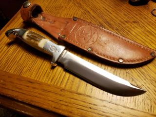 Vintage R.  H.  Ruana 12a M Stamped Sticker Knife With Leather Sheath