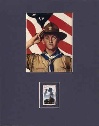 Norman Rockwell - Boy Scout & American Flag - Frameable Postage Stamp Art - 0286