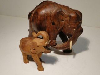 Vintage Carved Wood Elephant Figurines Mom And Baby Elephant