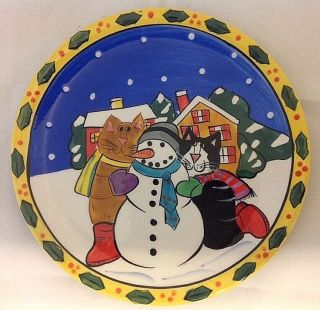 Catzilla Collector Plate Winter Cats Building Snowman By Candace Reiter