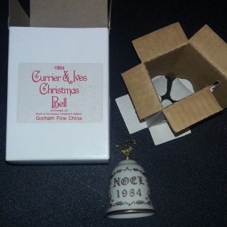 1984 Currier And Ives Christmas Bell Hitching Up Gorham Fine China Noel Sleigh