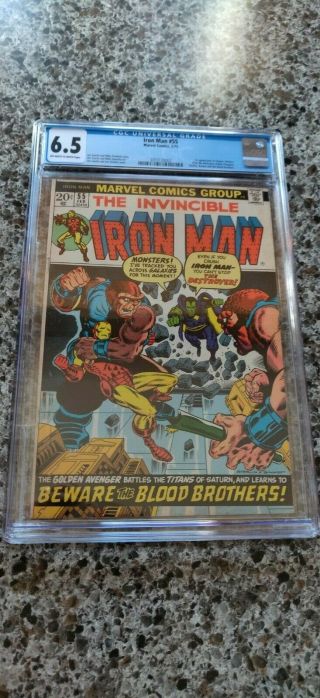 Iron Man 55 Cgc 6.  5 Ow/ White Pages 1st Appearance Of Thanos & Drax