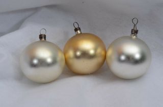 3 Vintage Mercury Glass Christmas Ornaments Silver Gold 1.  5 " Poland (53abc)