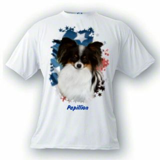Papillon Tri Color Stars & Stripes Custom Personalized Pet T Shirt