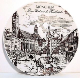 Royal Porzellan Bavaria Kpm Germany Handarbeit Wall Plate " Munchen " Black Vintag