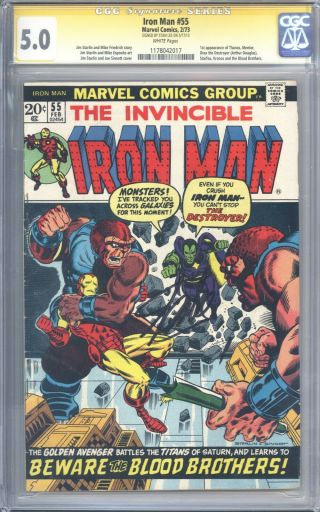 Iron Man 55 Vol 1 Cgc 5.  0 Ss Signature Series Signed By Stan Lee 1st App Thanos