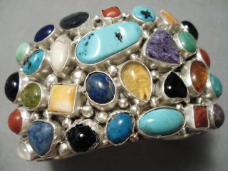 Museum Quality Vintage Navajo Turquoise Multi Stone Sterling Silver Bracelet