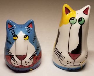 Catzilla Blue Cat & White Cat Salt And Pepper Shakers Set Candace Reiter Boxed