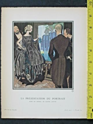 Gazette Du Bon,  Art Deco Pochoir Print,  P.  Brissaud,  Presentation Du Portrait,  1921
