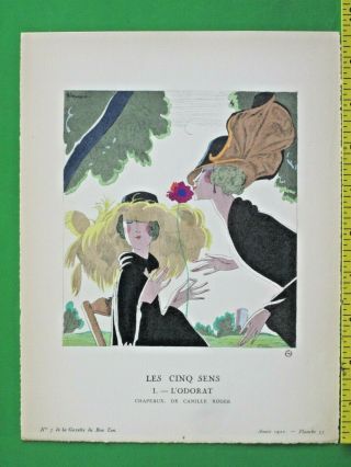 Gazette Du Bon,  Art Deco Pochoir Print,  P.  Mourgue,  Les Cinq Sens I.  - - L 