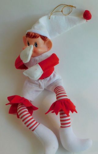 Large Stuff Plush Bendable Christmas Red White Elf Ornament Figure 12 "