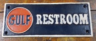 Gulf Gasoline Oil Gas Station Restroom Cast Iron Metal Advertising Plaque Sign