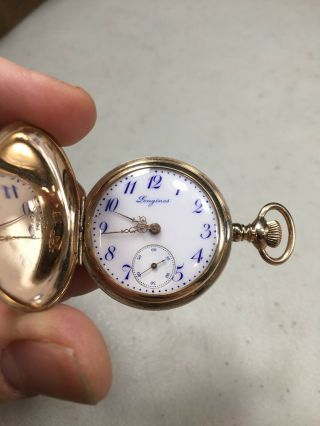 Wonderful Vintage Rare Blue White Dial Longines 14k Gold Pocket Watch