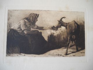 Georg Erler Etching Bauerin Mit Ziege (peasant Woman With Goat) 1900