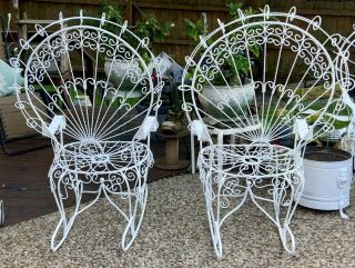 Rare Vintage Antique Wrought Iron Peacock Rocking Chairs Patio Garden 3