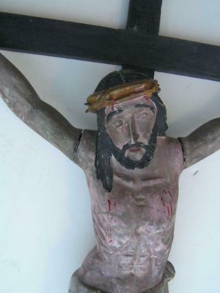 Vintage Hand Carved Wood Cross Crucifix Jesus Spanish Colonial Art 41 " X 22 "