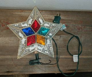 Vintage Christmas Holiday Tree Topper Star Light Up Red Green Blue White Yellow